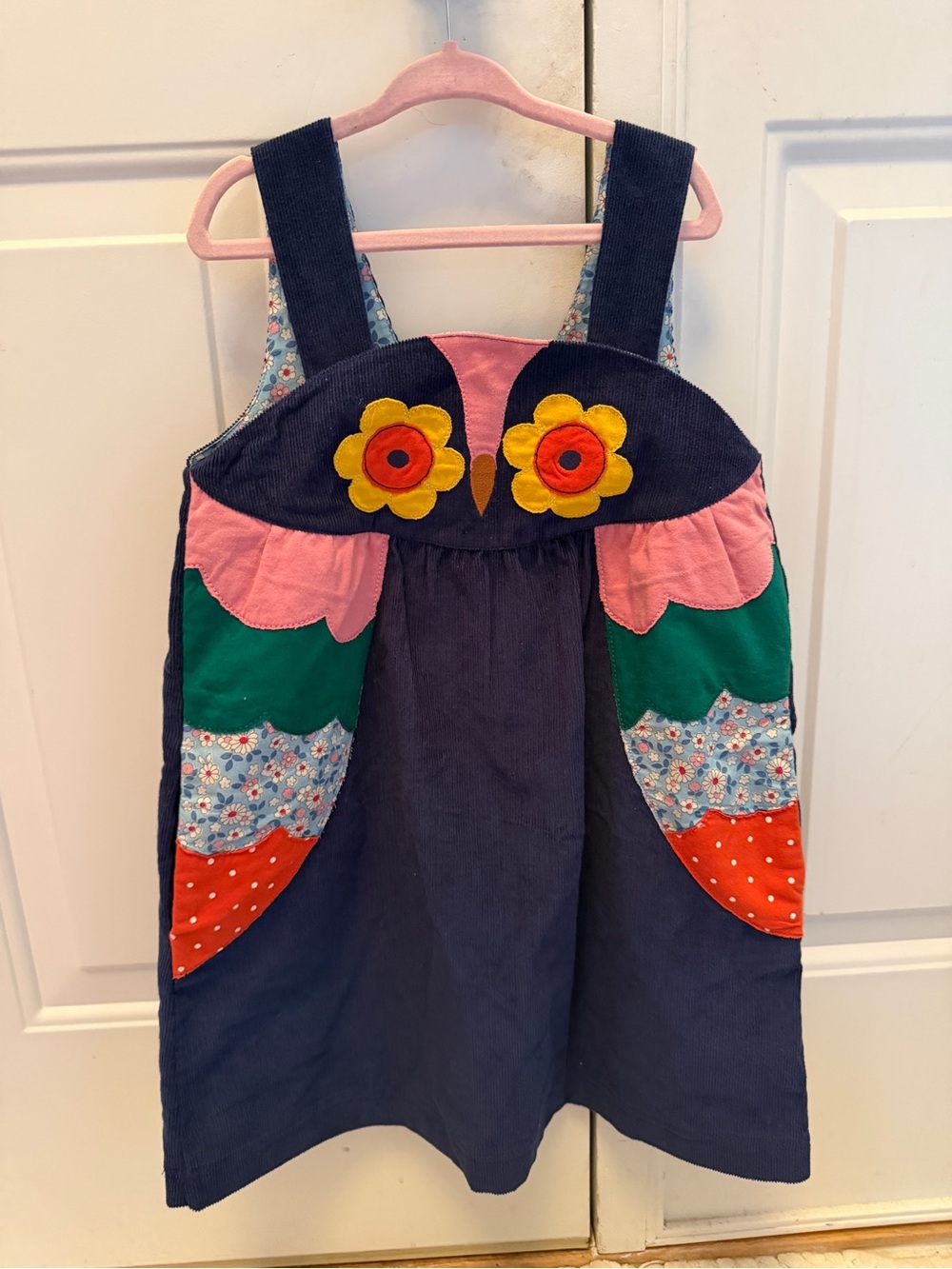 Mini Boden Navy Corduroy Owl Pinafore Dress with pockets size 5–6 new with tags